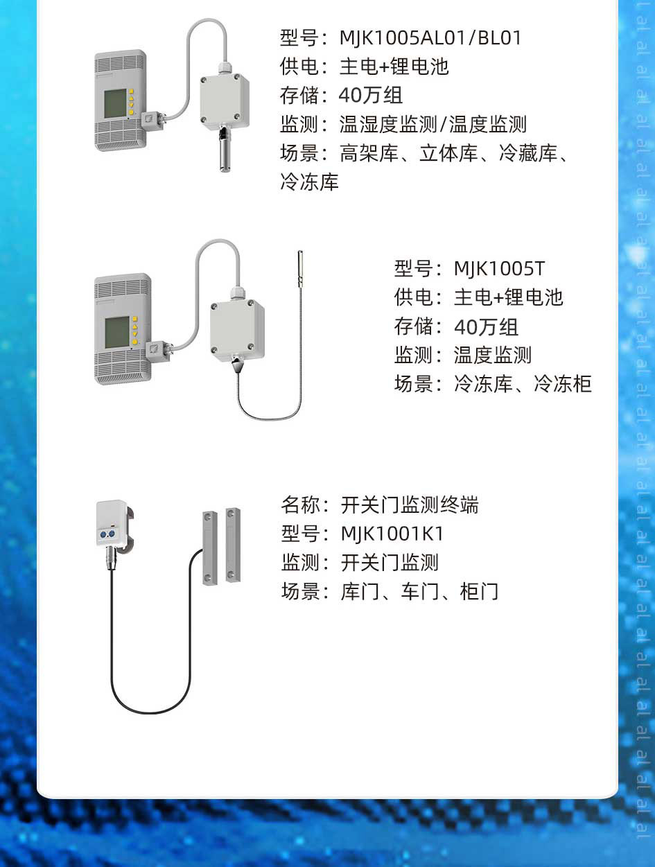 志翔領(lǐng)馭MJK1005AL01/BL01溫濕度監(jiān)測終端用于監(jiān)測高架庫、立體庫、冷藏庫、冷凍庫等場景